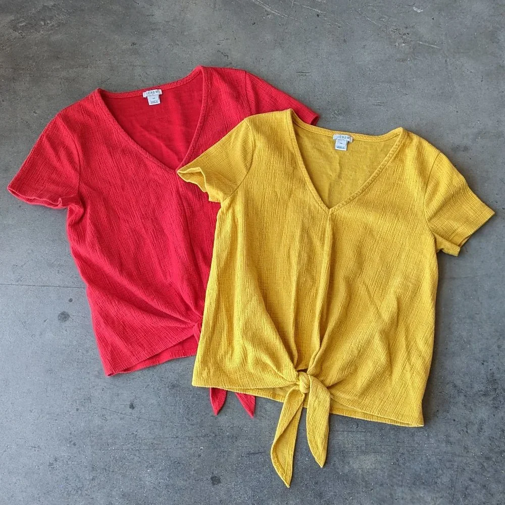 J. Crew Red and Yellow V-Neck Tie Waist Tops Bundle XS